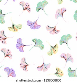 Vector ditsy seamless pattern with ginkgo leaves on white background. Abstract floral autumn background. Vintage print with small leaf and flower for autumn decor and fall fashion. Fall leaves texture