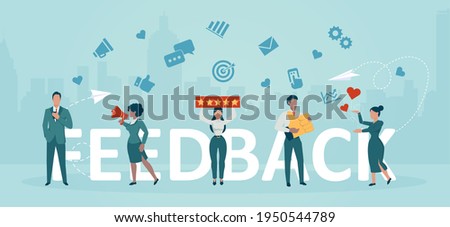 Vector of diverse people giving feedback to a business services 