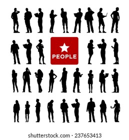 Vector of Diverse People Using Devices Silhouttes