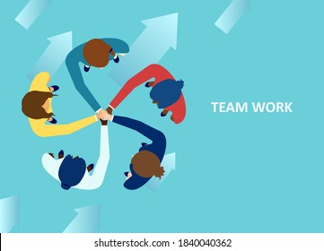 Vector of diverse women putting their hands together as a symbol of team work and collaboration 