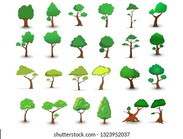 Vector diversity set of isolated tree on a withe background.