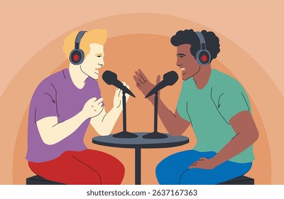 vector diversity talking on podcast illustration