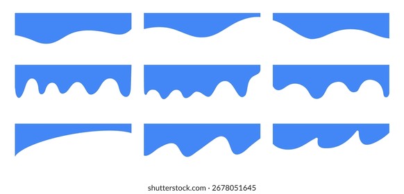 Separadores de Vector con bordes de goteo de líquido. Onda Abstractas, limo, pintura, chocolate, sangre y Elementos de diseño de nieve

