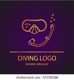 Vector diving logo. Thin line icon. Snorkelling diving