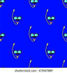 Vector Diving Mask Icon Seamless Pattern on Blue. Extreme Sport Background