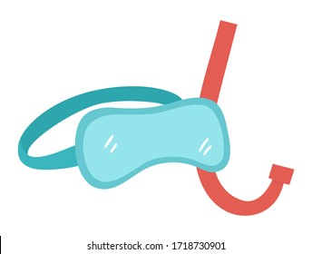 Vector diving mask and snorkel isolated on white background. Blue and red summer diving or swimming equipment clipart element. Cute flat swimming goggles and tube illustration for kids. Beach object