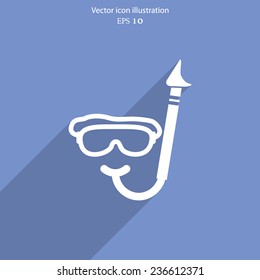 Vector diving mask and tube web flat icon. Eps 10.