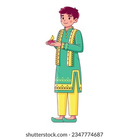 vector diwali cute Indian man illustration isolated