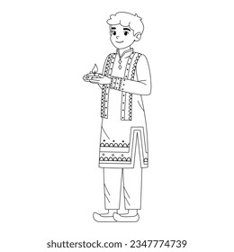 vector diwali cute Indian man illustration isolated