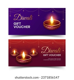 Juego de plantillas de vales de regalo de vectores Diwali. Cupón de venta Diwali