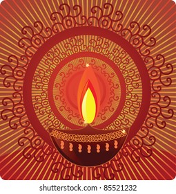 Vector Diwali Oil Lamp with Mandala Design - Very Detailed and easily editable