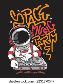 vector dj astronaut make party on space