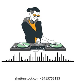  vector dj boy concept illustration, vector headphone concept illustration, Delineation of a DJ with blender.	
