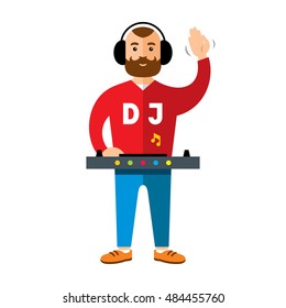 Vector DJ Flat style colorful Cartoon illustration.
