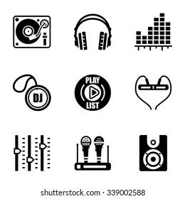 Vector DJ icon set on white background