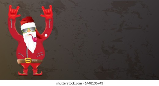 vector DJ rock n roll santa claus with smoking pipe, santa beard and funky hat isolated on grunge horizontal banner background with xmas stars and lights. Horizontal Christmas hipster party poster