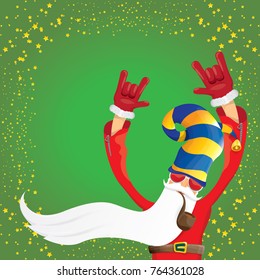 vector DJ rock n roll santa claus with smoking pipe, santa beard and funky santa hat on green background. Christmas hipster poster for party or greeting card. vector bad santa xmas poster background