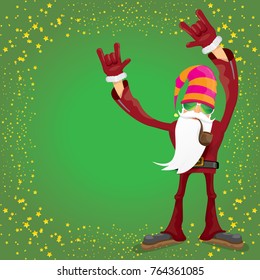 vector DJ rock n roll santa claus with smoking pipe, santa beard and funky santa hat on green background. Christmas hipster poster for party or greeting card. vector bad santa xmas poster background
