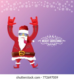 vector DJ rock n roll santa claus with smoking pipe, santa beard and funky santa hat on violet background. Christmas hipster poster for party or greeting card. vector bad santa xmas poster background
