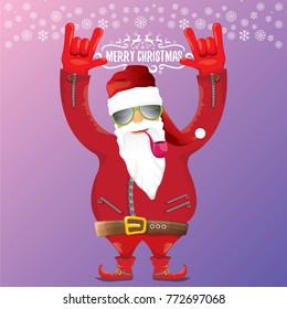 vector DJ rock n roll santa claus with smoking pipe, santa beard and funky santa hat on violet background. Christmas hipster poster for party or greeting card. vector bad santa xmas poster background