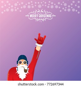 vector DJ rock n roll santa claus with smoking pipe, santa beard and funky santa hat on violet background. Christmas hipster poster for party or greeting card. vector bad santa xmas poster background