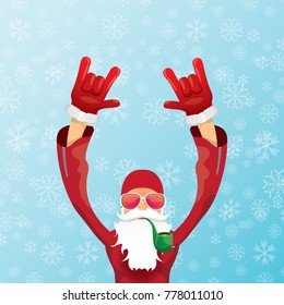 vector DJ santa claus with smoking pipe, santa beard and funky santa hat on blue background with snowflakes. Christmas hipster poster for party or greeting card. vector bad santa xmas poster