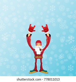 vector DJ santa claus with smoking pipe, santa beard and funky santa hat on blue background with snowflakes. Christmas hipster poster for party or greeting card. vector bad santa xmas poster