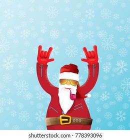 vector DJ santa claus with smoking pipe, santa beard and funky santa hat on blue background with snowflakes. Christmas hipster poster for party or greeting card. vector bad santa xmas poster