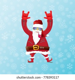 vector DJ santa claus with smoking pipe, santa beard and funky santa hat on blue background with snowflakes. Christmas hipster poster for party or greeting card. vector bad santa xmas poster