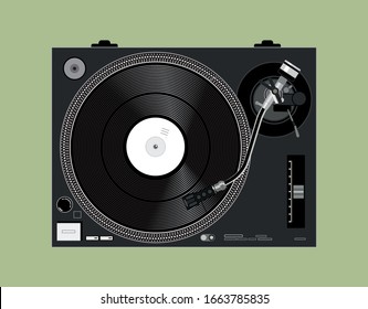Vector DJ vinyl player. Vinyl record. Retro theme. Mk2 dj equipment. Tonearm.  Background for DJ posters.  Icon for online store. DJ- image for printing on a t-shirt. DJ image for case. LP theme.