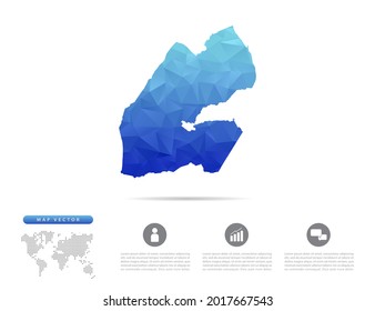 Vector Djibouti map blue polygon triangle mosaic for presentation. Creative concept for infographic.