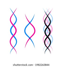 Vector DNA chain chain swirls isolated on white background, icons templates, curved lines.