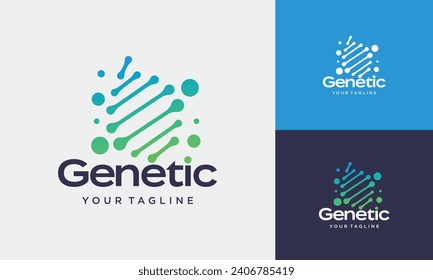 Vector dna genetic chains symbol with dots biology logo	

