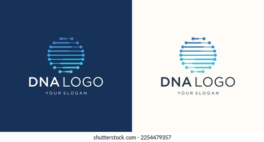 Vector DNA genetic logo design template with circle shape horizontal line concept.