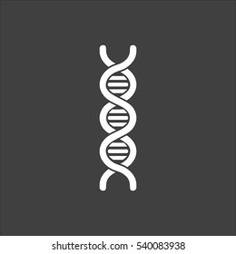Vector DNA icon flat. Vector white illustration isolated on black background. Flat symbol