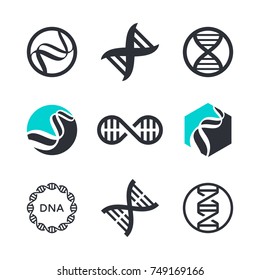 Vector DNA Signs, Biotech Icons, Modern Medicine And Science Technologies - Logo Design Elements