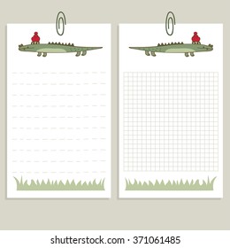 Vector to do list with cartoon crocodile. Design elements for notebook. School accessories. EPS8