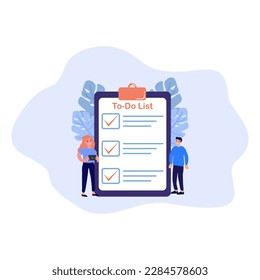 Vector to do list consept tiny people planning year month week notes diary checklist organizers