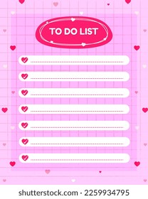 Vector to do list and note for Valentine  in  flat style cute concept.