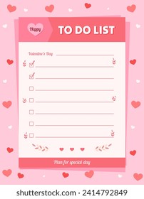 Vector to do list template for Valentine's day in cute concept.