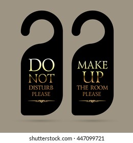 vector do not disturb and make up the room please hotel golden hanger signs with golden text