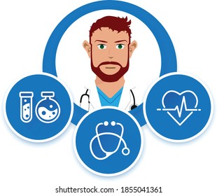 Médico vector con iconos azules 