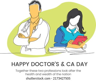 Vector Doctor and CA single line drawing with colorful background