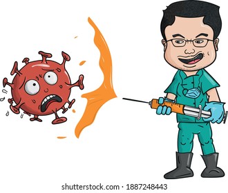vector doctor fighting corona virus