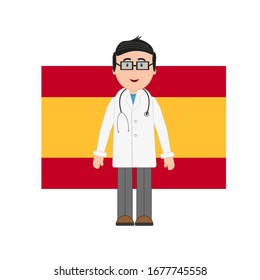 vector of doctor with flag of spain on white background