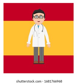 vector of doctor with flag of spain on white background