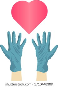 vector doctor gloves dark blue and love.Symbol against viruses and bad bacteria. Protect your hands from the dangers of biological weapons .A nurse is a hero