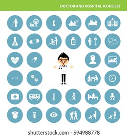 vector doctor and hospital icon set 
