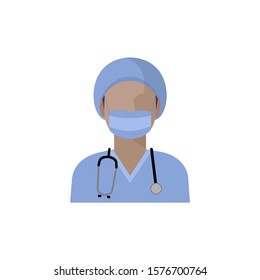 Vector doctor icon. Image of a female doctor, with a stethoscope, in medical uniform with a headdress and a gauze protective bandage on his face. Isolated color illustration, avatar of the doctor