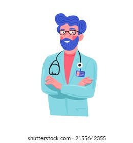 Vector doctor illustration. Male doctor portrait isolated on white. Medical illustration. Health care proffesional.